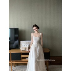 批发板栗可可Bankelili'白栀茉莉'莱赛尔立体<b class='q'>提花</b>肌理方领宽肩带长裙