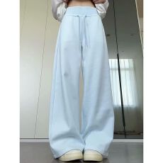 批发蓝色韩系慵懒微喇卫裤女秋季2025新款高腰<b class='q'>显瘦</b>直筒休闲百搭<b class='q'>运动</b>裤