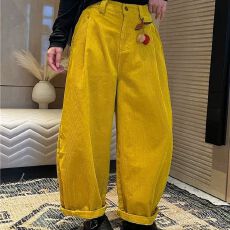 批发（原版质量）大码300斤纯棉灯芯绒卷边<b class='q'>西装</b>阔腿裤欧洲站2025冬新