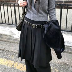 批发小众设计宽松叠穿阔腿裤拖地<b class='q'>假两件</b>西装百褶半身裙长裤个性街头<b class='q'>女</b>