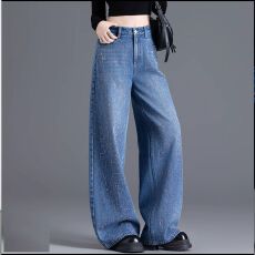 批发欧货重工<b class='q'>烫钻</b>拖地<b class='q'>牛仔裤</b>女潮2026年春秋新款高腰显瘦百搭阔腿长裤