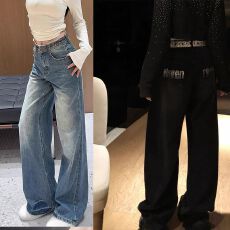 批发ins欧货<b class='q'>烫钻</b>拖地<b class='q'>牛仔裤</b>女潮2026年新款春装高腰宽松百搭阔腿长裤