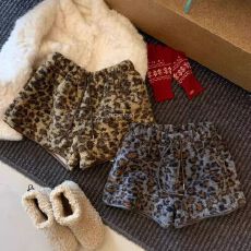 批发600克原版面料  秋冬款时尚抽绳高腰复古豹纹加厚保暖阔腿<b class='q'>短裤</b>女