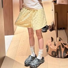 批发实价【华棉复合】网红夏季新款甜酷波点满印阔腿宽松运动休闲短裤