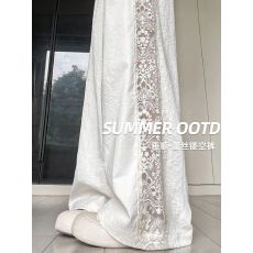 批发【立体腰 二裤长】 蕾丝拼接阔腿裤夏季薄款垂感百搭<b class='q'>休闲</b>裤子韩版