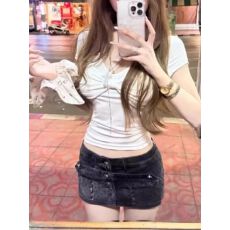 批发美式复古磨破烫钻低腰<b class='q'>牛仔</b>短裙女夏季y2k辣妹设计感包臀裙
