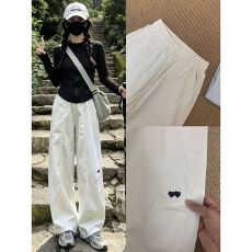 批发米白色刺绣爱心运动裤<b class='q'>女</b>夏季2026新款美式宽松卫裤高腰直筒<b class='q'>工装裤</b>