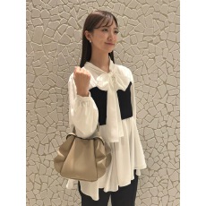 批发韩国东大门秋季新款长袖针织拼接蝴蝶结系带<b class='q'>中长款</b>雪纺衬女