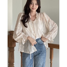 批发韩国东大门秋季新款蕾丝花边系带气质<b class='q'>淑女</b>时尚上衣衬衫配吊带