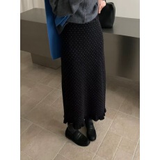 批发韩版秋冬波点木耳边针织半身裙女氛围感韩系<b class='q'>包臀</b>a字直筒<b class='q'>长裙</b>