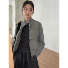 批发韩系chic秋冬新款修身立领拼接假两件排骨羽绒服女棉服