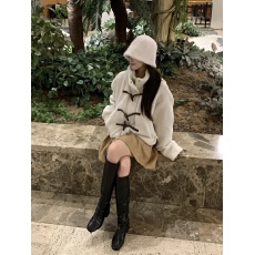 批发韩国chic秋冬季新款法式复古保暖羊羔毛夹棉里牛角扣外套<b class='q'>女装</b>