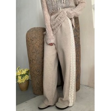 批发韩版chic秋冬新款时尚花边松紧腰加绒显瘦<b class='q'>休闲</b>裤女直筒阔腿长裤