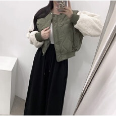 批发韩国<b class='q'>东大门</b><b class='q'>代购</b>冬季新款女装时尚拼接毛绒立领外套夹克棉服