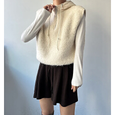 批发韩国chic连帽马甲外套女冬季时髦撞色小众设计感宽松背心上衣