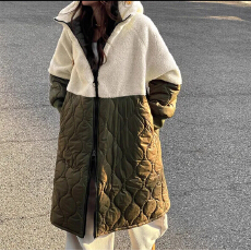 批发<b class='q'>韩国</b>东大门秋冬新款时尚拼接夹棉菱形超宽松棉服大衣外套女装