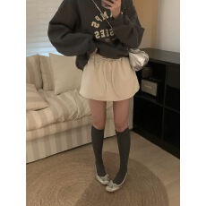 批发韩系chic冬简约氛围感时尚通勤鹿皮绒松紧腰显瘦百搭高腰半身裙