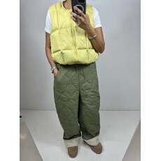 批发韩版chic冬季 菱格夹棉拼接羊羔毛束脚直筒休闲裤女松紧高腰长裤