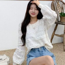 批发韩版chic春新款时尚<b class='q'>百搭</b>显瘦圆领长袖蕾丝拼接女套头上衣