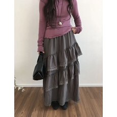 批发韩版ins风春季新款不规则花边拼接蛋糕裙女气质超仙a半身裙<b class='q'>长裙</b>