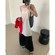 批发韩国<b class='q'>东大门</b>春季新款温柔风V领波点透视叠穿吊带无袖<b class='q'>连衣裙</b>女