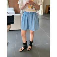 批发韩版夏季新款<b class='q'>糖果</b><b class='q'>色</b>文艺薄款显瘦松紧腰贝壳扣休闲百搭棉麻短裤