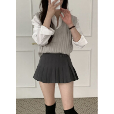 批发韩版秋新学院风纽扣设计感高腰显瘦<b class='q'>半身裙</b>百褶裙防走光短裙a字