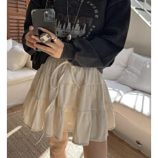 批发韩版秋冬时尚减龄少女感抽绳系带显瘦半身裙女高腰褶皱层层蛋糕裙