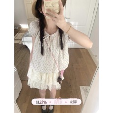 批发【TheDouerr 3.7 20:00】眠眠熊奶蓝<b class='q'>花苞</b>俏皮少女元气感短袖上衣