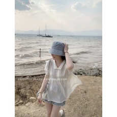 批发理理芋头小白花既视感短款娃娃衬衫<b class='q'>连衣裙</b>上衣