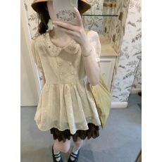 批发Yoursjin 茶歇尔奶杏色蕾丝花边领娃娃衫上衣衬衫