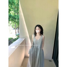 批发理理芋头 【6/20晚8点新品】淡淡书香气 条纹无袖背带连衣裙女夏