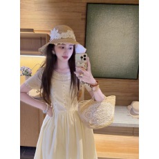 批发PINKMOON/古董娃娃 奶黄温柔感蕾丝少女显白夏日长裙