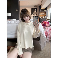 批发WearKeki 甜妹纱绘子白色娃娃领长袖<b class='q'>T</b><b class='q'>恤</b>女小个子显瘦百搭打底上衣