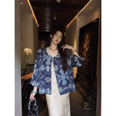 批发三吉黑花【珐琅彩】新中式人丝早<b class='q'>秋</b>季外套女独特漂亮连衣裙2025新