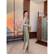 批发【周粥】【青山绿水】2026新款100人丝<b class='q'>香云纱</b>提花裙子JJX6LYQ7594