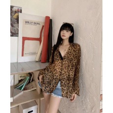 批发官图实价 港风高级感豹纹雪纺<b class='q'>衬衫</b>女秋别致微透薄款<b class='q'>宽松</b>开衫外套