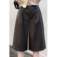 批发高品PU<b class='q'>皮短裤</b>靴裤女秋冬高腰宽松休闲显瘦A字五六分小个子阔腿裤