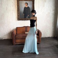 批发2025夏季新款设计感小众别致人鱼缪斯网纱半身裙低腰鱼尾中长裙子