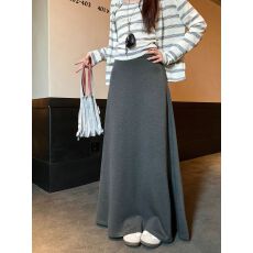 批发实拍灰色垂感高腰半身裙女秋冬新款百搭A字显瘦<b class='q'>拖地</b><b class='q'>长裙</b>