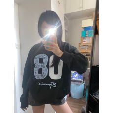 批发食毛华棉复合银狐绒400g】圆领<b class='q'>卫衣</b>女秋冬印花<b class='q'>宽松</b>上衣