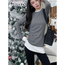 批发<b class='q'>假两件</b>内搭打底衫女秋冬季鲨鱼裤配的上衣中长款修身磨毛长袖T恤