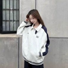 批发美式复古重磅文艺感拼色开衫<b class='q'>卫衣</b>男<b class='q'>女</b>小众设计感拉链撞色夹克外套