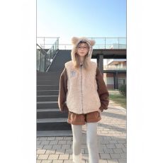 批发夹棉连帽<b class='q'>小熊</b>耳朵马甲背心女2025新款今年流行爆款超好看外套
