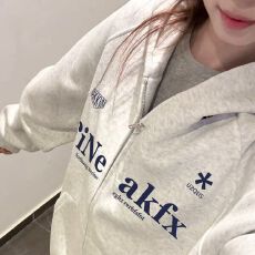 批发双头拉链【CVC棉食毛华棉复合银狐绒】连帽印花开衫外套女