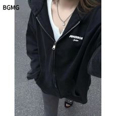 批发双头拉链【CVC棉食毛华棉复合银狐绒】连帽印花<b class='q'>开衫</b>外套女