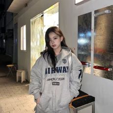 批发双头拉链【CVC棉食毛华棉复合银狐绒】连帽印花<b class='q'>开衫</b>外套女