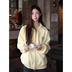 批发纯棉华棉加绒】小狗刺绣立领<b class='q'>卫衣</b>宽松慵懒风<b class='q'>开衫</b>拉链外套