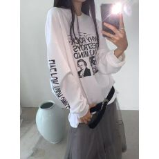 批发210克纯棉塞洛仿+拉肩包边】圆领长袖t恤女印花上衣