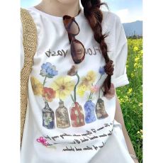 21支纯棉230克100%棉精梳紧密圆领印花短袖t恤女